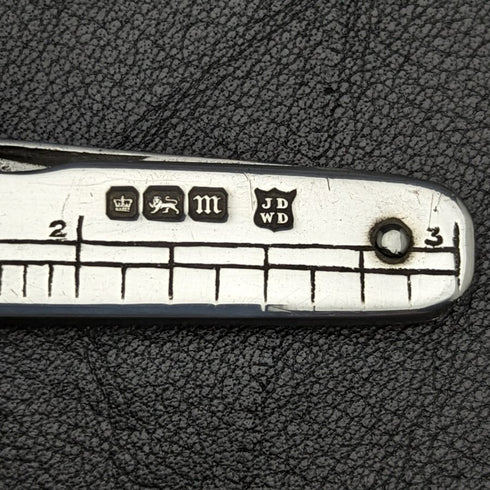 1904 British Antique Pure Silver Handle Folding Mini Knife with Ruler